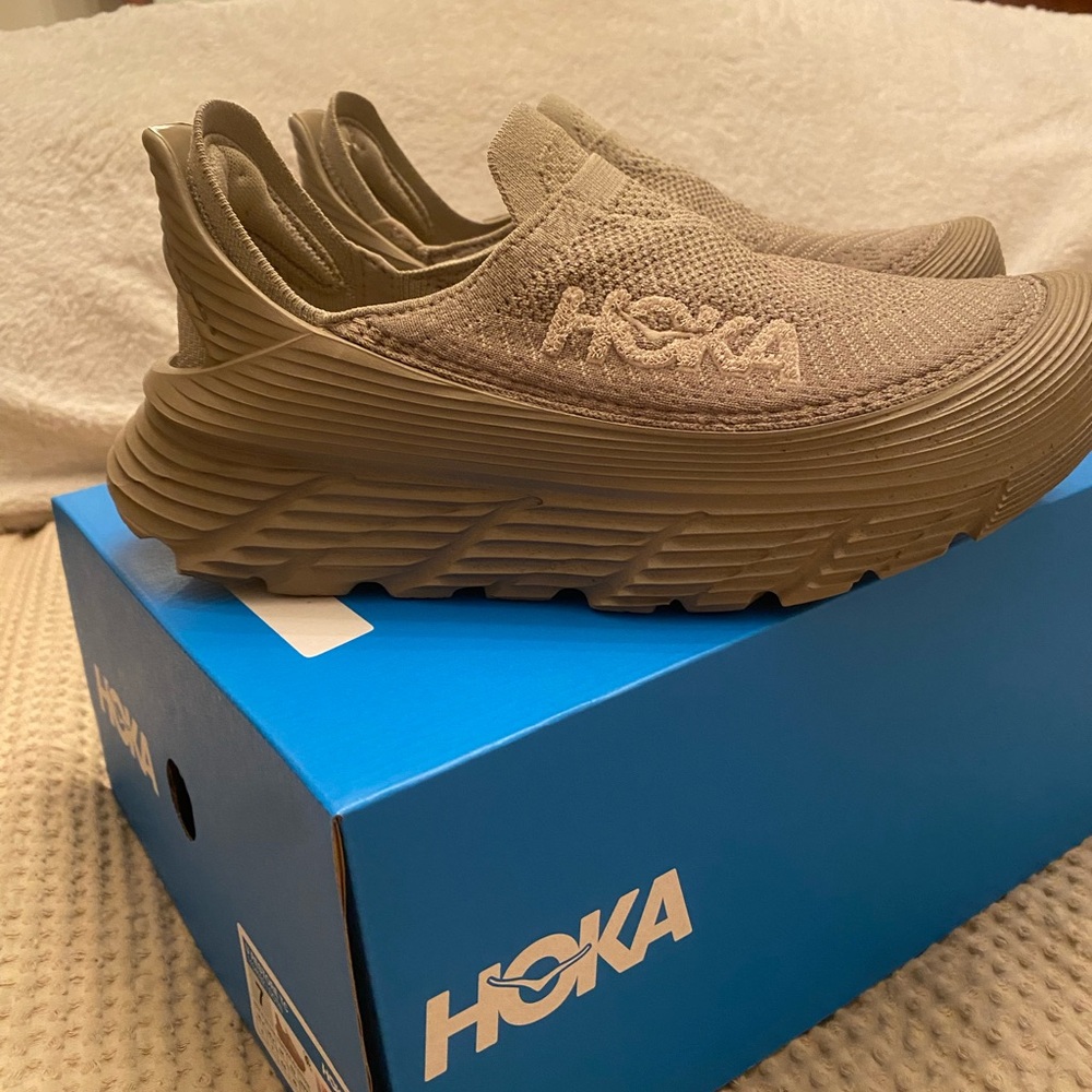 Hoka One One Tan Sneakers with Maximalist Cushioning